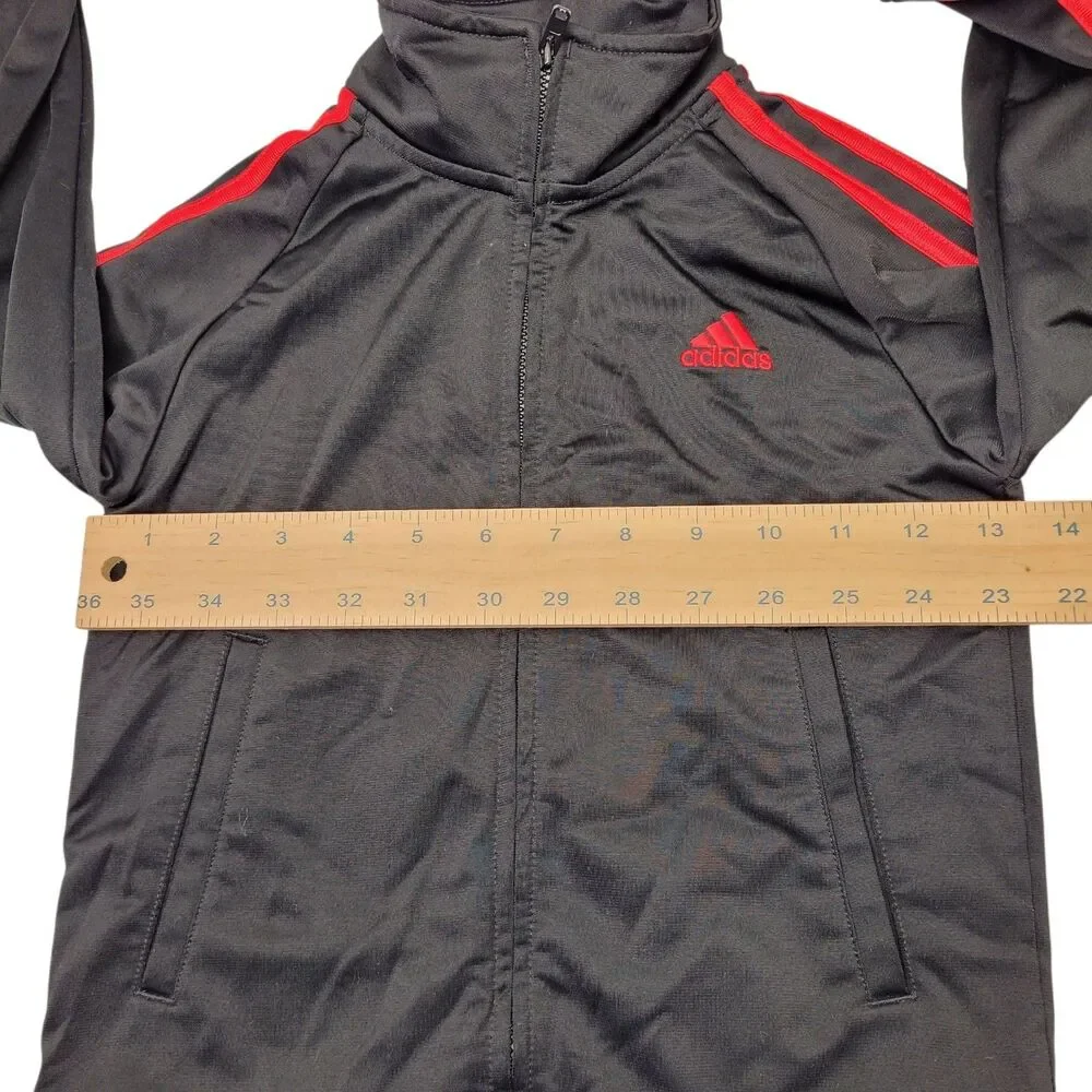 Adidas Toddler Full Zip Track Jacket 3 Red Stripe  Logo Embroidered Black Size 5